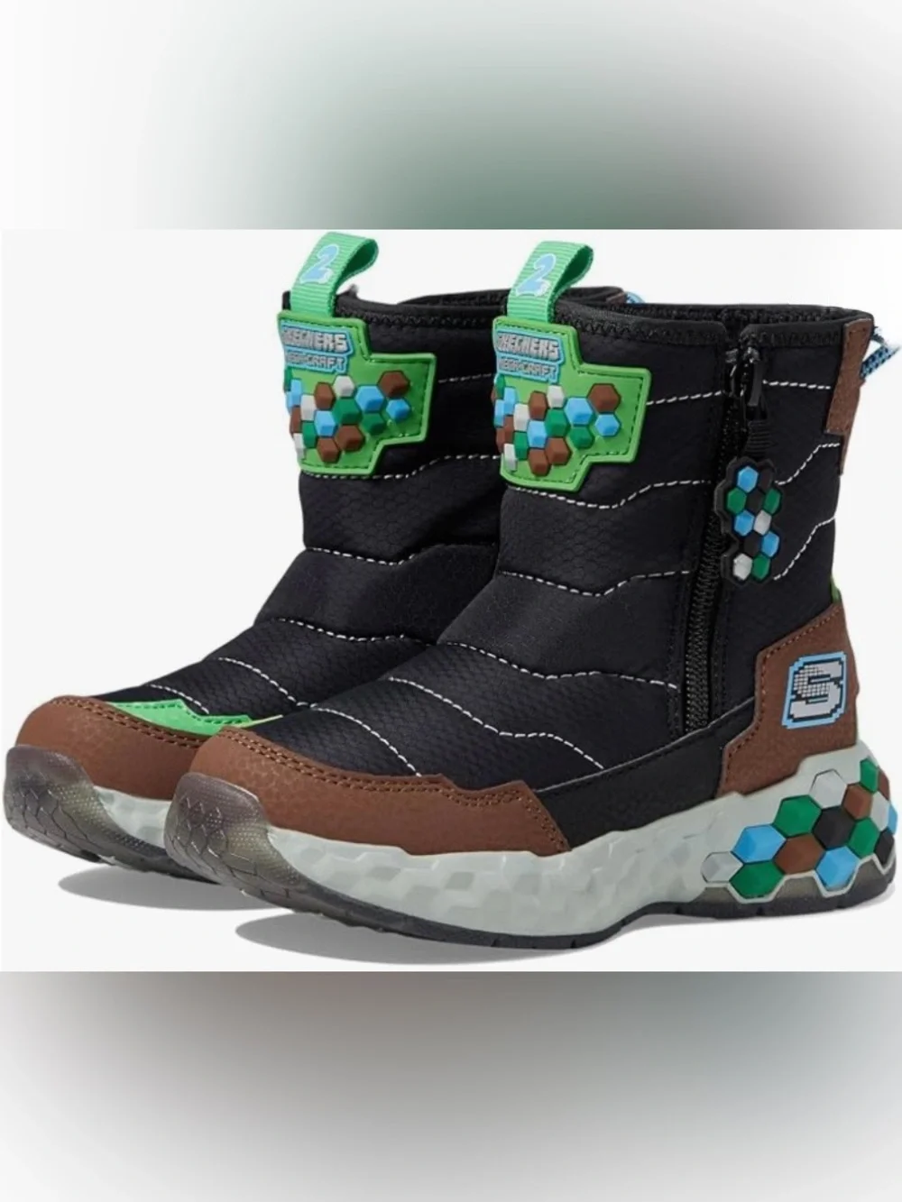 Skechers Black, Brown and Green Kids Rain/Snow Boots Size 2.5